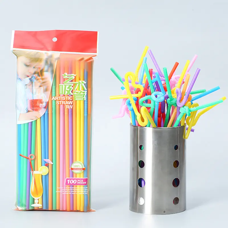 Plastic Drinking Straw Collapsible PP Artistic Straw
