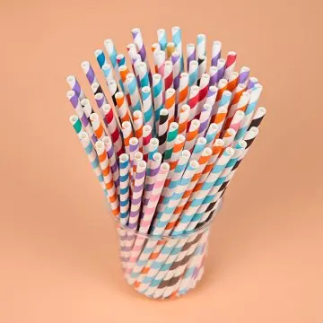 Disposable Colorful Striped Paper Drinking Straws Spain