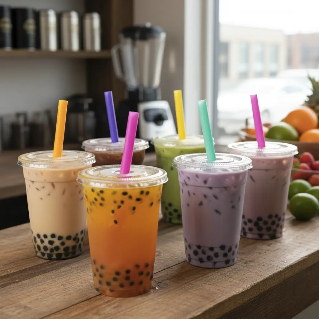 Plastic Cups With Lids For Boba Tea Shops