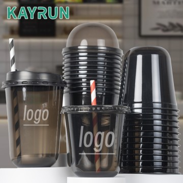 Cold Coffee Smoothie Bubble Tea Plastic Black U Shape Cup